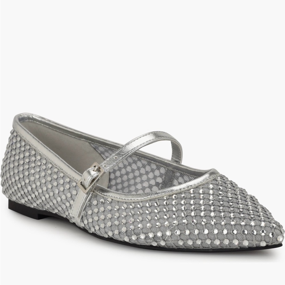 Nine West Silver Rhinestone Mesh Flats